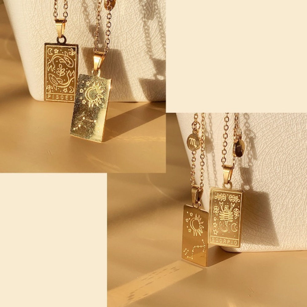Zodiac Tarot Card Necklace Aries, Taurus, Gemini, Cancer, Leo, Virgo, Libra, - Picture 3 of 10